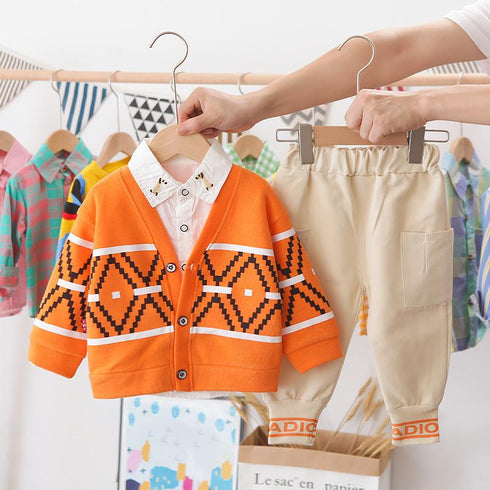 Boys spring and autumn suit long sleeve cardigan set of three